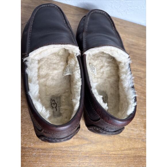 UGG Ascot Slippers Brown Leather Men's Size 9 Slip On Moc Toe Driving Heel GUC - Picture 6 of 14
